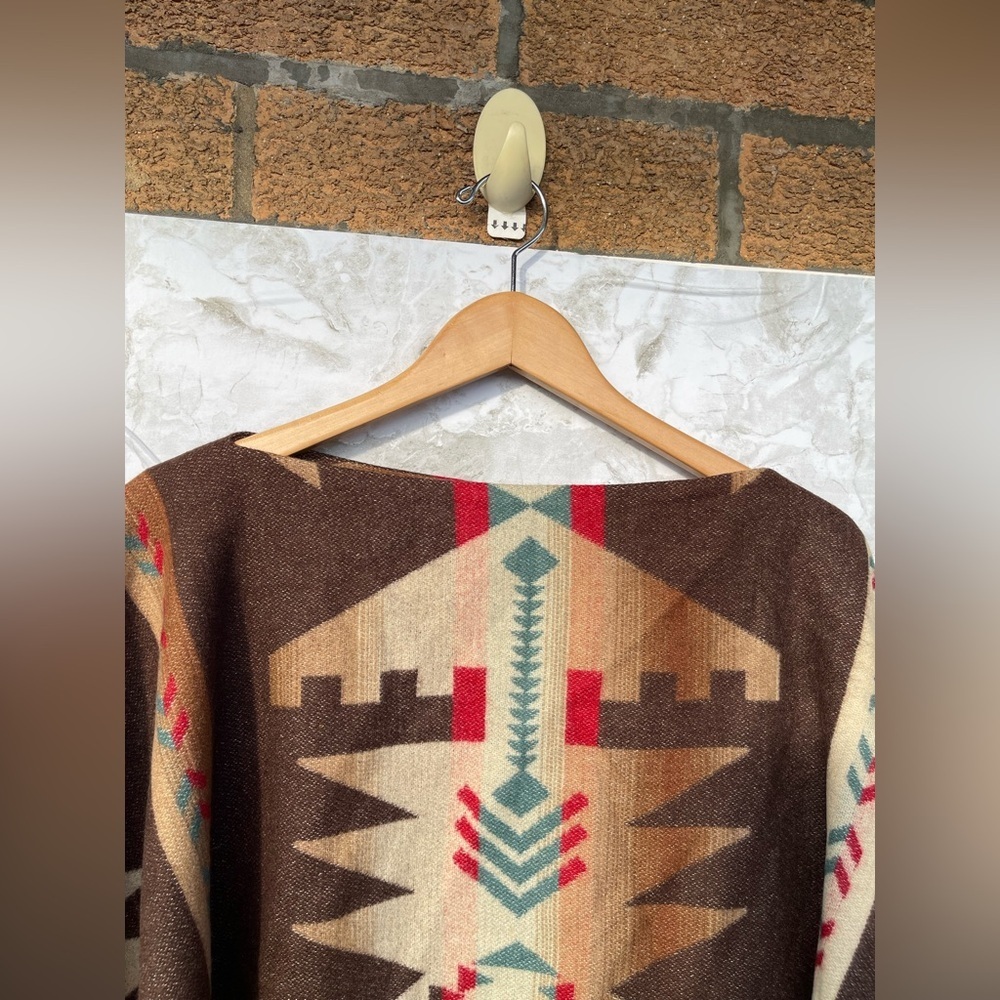 Ralph Lauren Sport Aztec Wool Poncho Boho Western Blanket Wrap Cape Made in USA - Picture 8 of 17